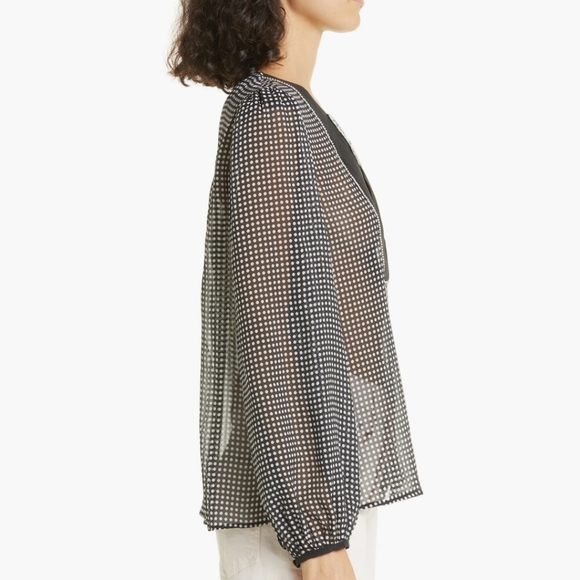 NWT SALONI Black & White Beaded Bow Silk Georgette Blouse Sz 8 - Picture 2 of 13